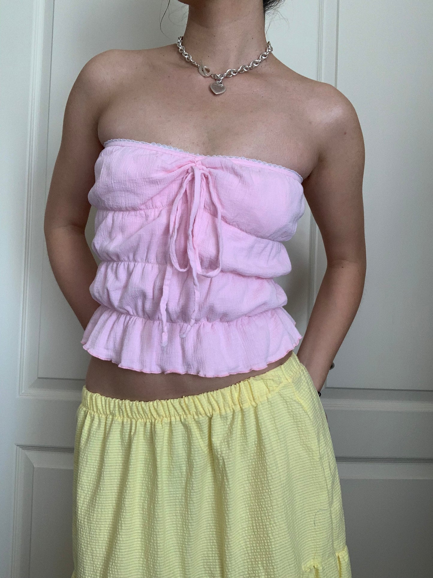 Lucky Puff Tube Top in Strawberry Milk