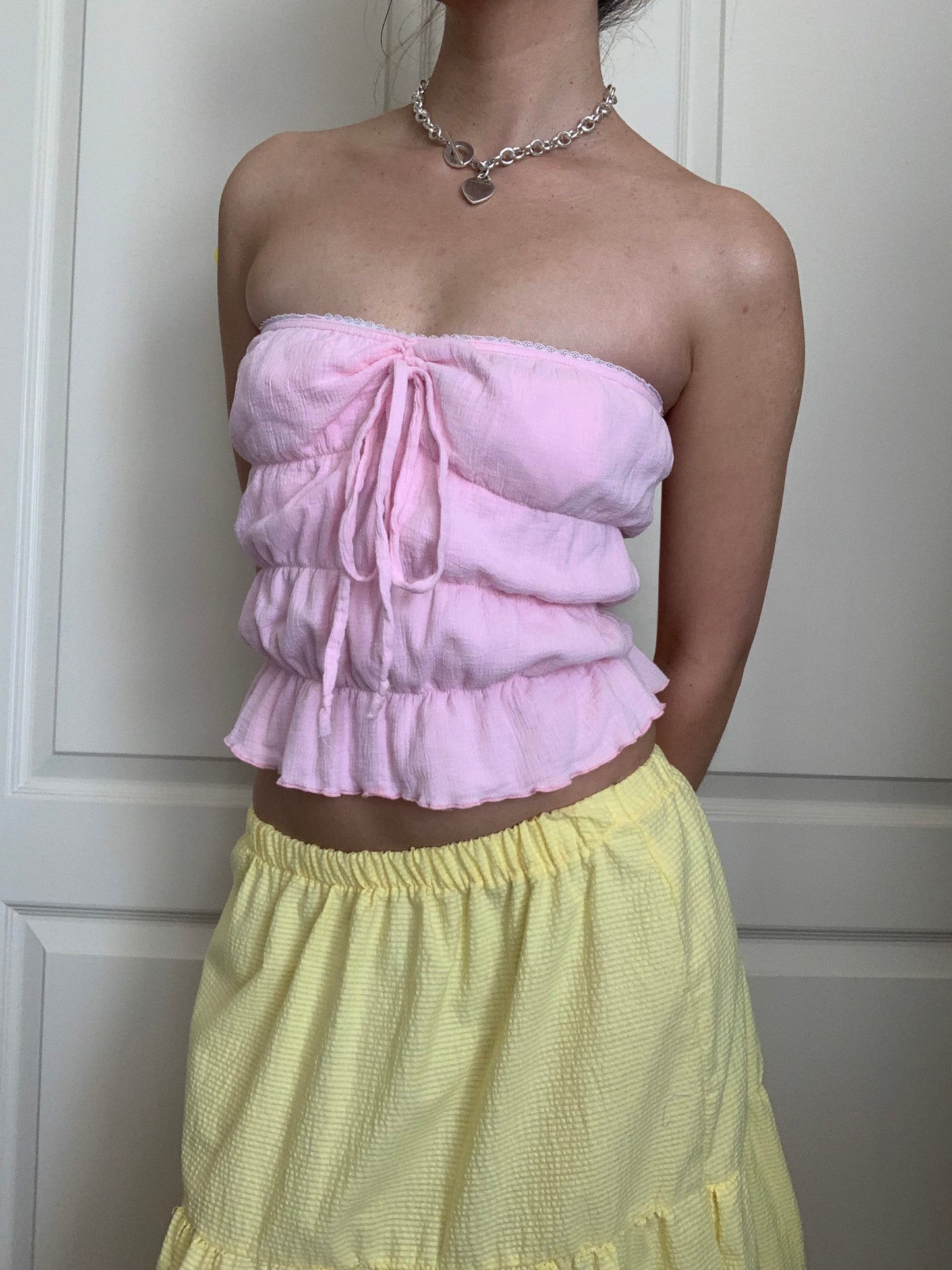 Lucky Puff Tube Top in Strawberry Milk